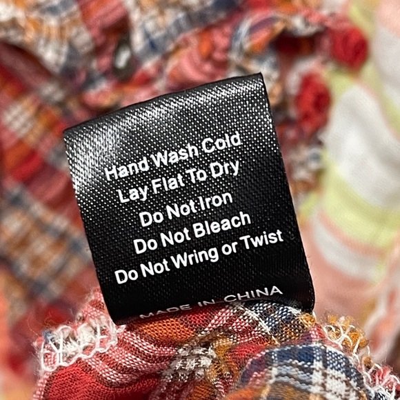 POL Plaid Patchwork Button-Up Short Sleeve Shirt Mixed Pattern Boho Oversized - Picture 5 of 7